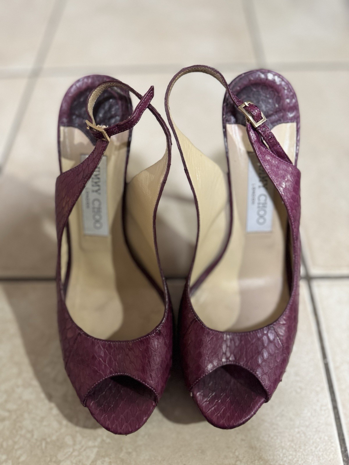 Jimmy Choo Purple  Snakeskin Python Platform Slin… - image 2