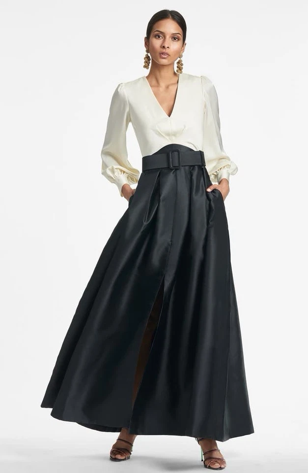 Sachin & Babi Ivory Jet Black Zoe Long Sleeve Mikado Gown Size 10 $895 Less Belt - Image 4 of 4