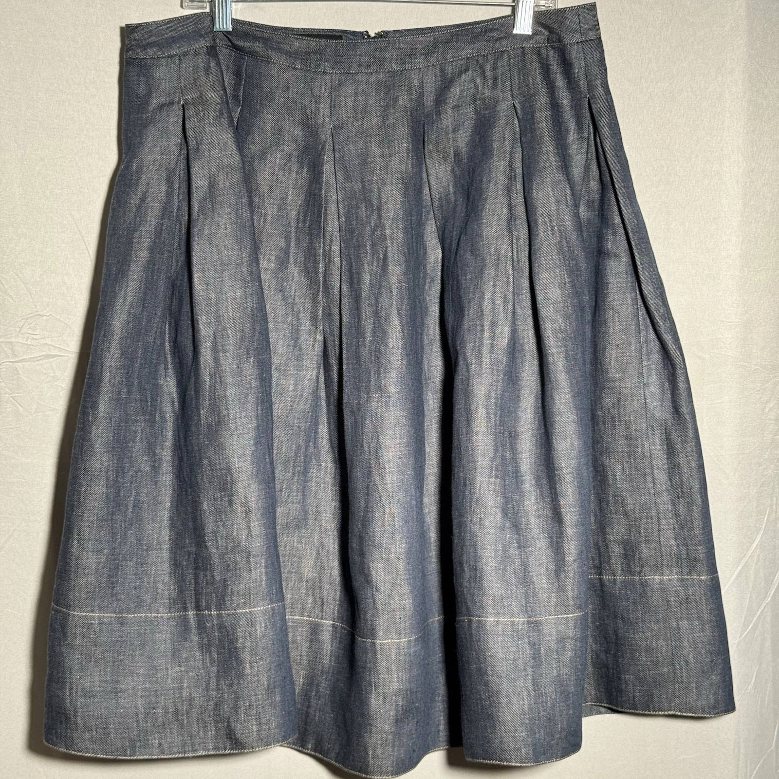 Talbots 100% Linen Skirt A-Line Pleated Blue Denim Look Women’s Size 14 Casual