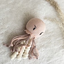 Crochet Jellyfish Rattle, Organic Cotton Baby Toy