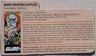 1983 Hasbro G.I. Joe Weapons Supplier DESTRO File Card