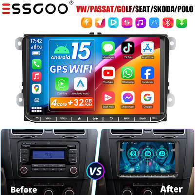 For VW Volkswagen Jetta Passat Carplay 9'' Android 15 Car Stereo Radio GPS 32GB