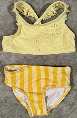 NEW Cat & Jack Baby Girls 12M Two Piece Bikini Swimsuit Yellow Stripe Ruffles