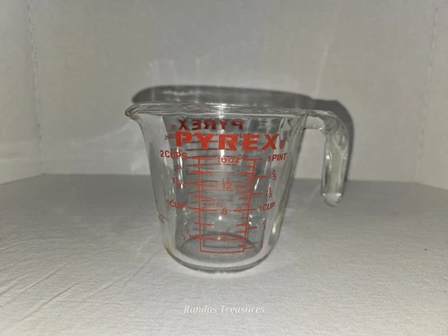 Vintage 2 Cup 16 oz Pyrex 516 Glass Red Letter Measuring Cup Open End Handle