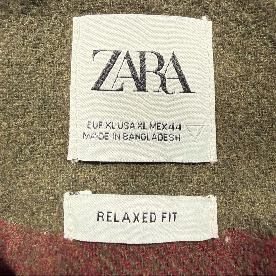 Мужская рубашка Zara из коричневой и зеленой шерстяной смеси фланнальная на пуговицах размер XL - Изображение 3 из 4