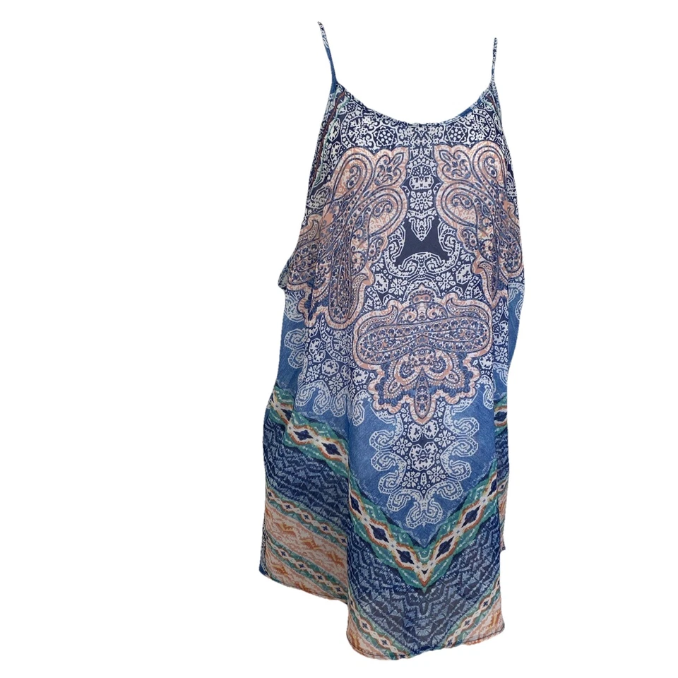 NUEVO CON ETIQUETAS OP Traje de Baño Tribal Geométrico Estampado Boho Cubierta L 11/13 Azul Naranja Foto 3 de 4