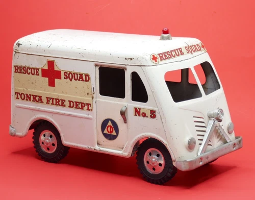 Vintage Tonka Rescue Squad Fire Dept No. 5 Van 1950's Pressed Steel