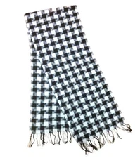 Vintage Glentex Women's Black/White Plaid With Tassel Trim  Winter Scarf, OSFA