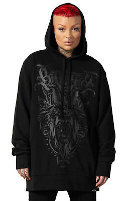 Killstar Kapuzenpullover - Bellow Longline Hoodie Wolf Hörner Gothic