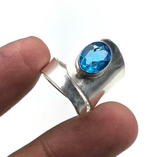 Blue Topaz Gemstone 925 Sterling Silver Ring Handmade Jewelry Ring Gift For