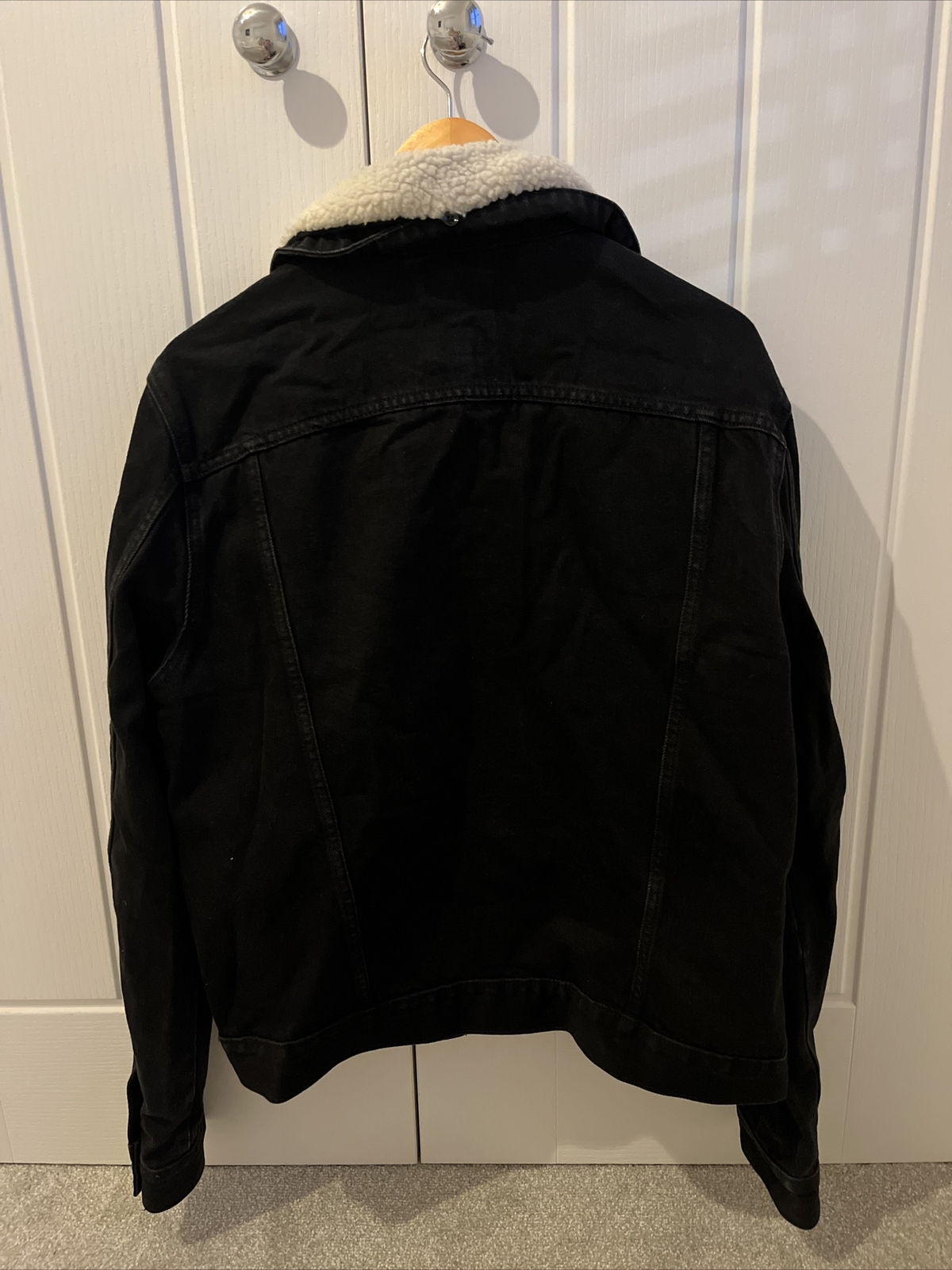 Men’s River Island Size Large, Black Washed Effect Denim Jacket With Collar eBay