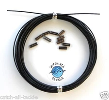 49 Strand Stainless Steel Black Vinyl Coated Cable 30ft  10 crimps 90lb-900lb