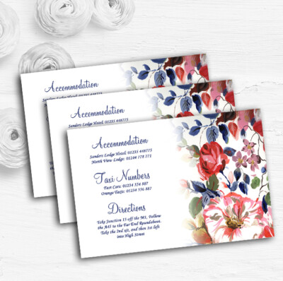 Hübsche blaue Vintage Blumen personalisierte Hochzeit Gast Informationskarten
