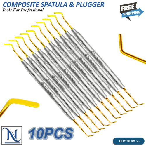 Dental Composite Filling Instruments Spatula & Plugger Titanium Gold Tips - Afbeelding 1 van 18