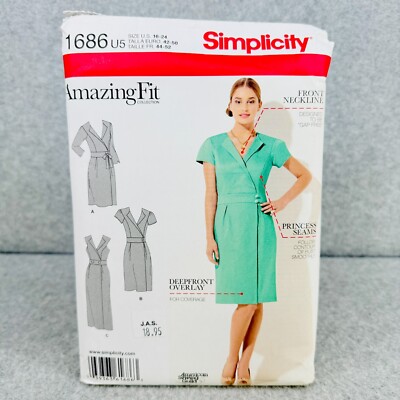 Simplicity 1686 Plus Size Dress V Neck Mock Wrap Misses Sz 16 24 Sewing Pattern
