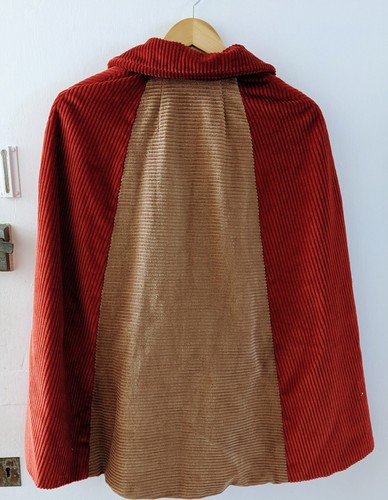 Two colour, vintage style corduroy cape - beige and orange - Picture 2 of 3
