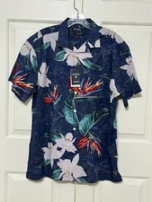 NWT Cremieux Classics L blue red teal floral short sleeve button up shirt men's