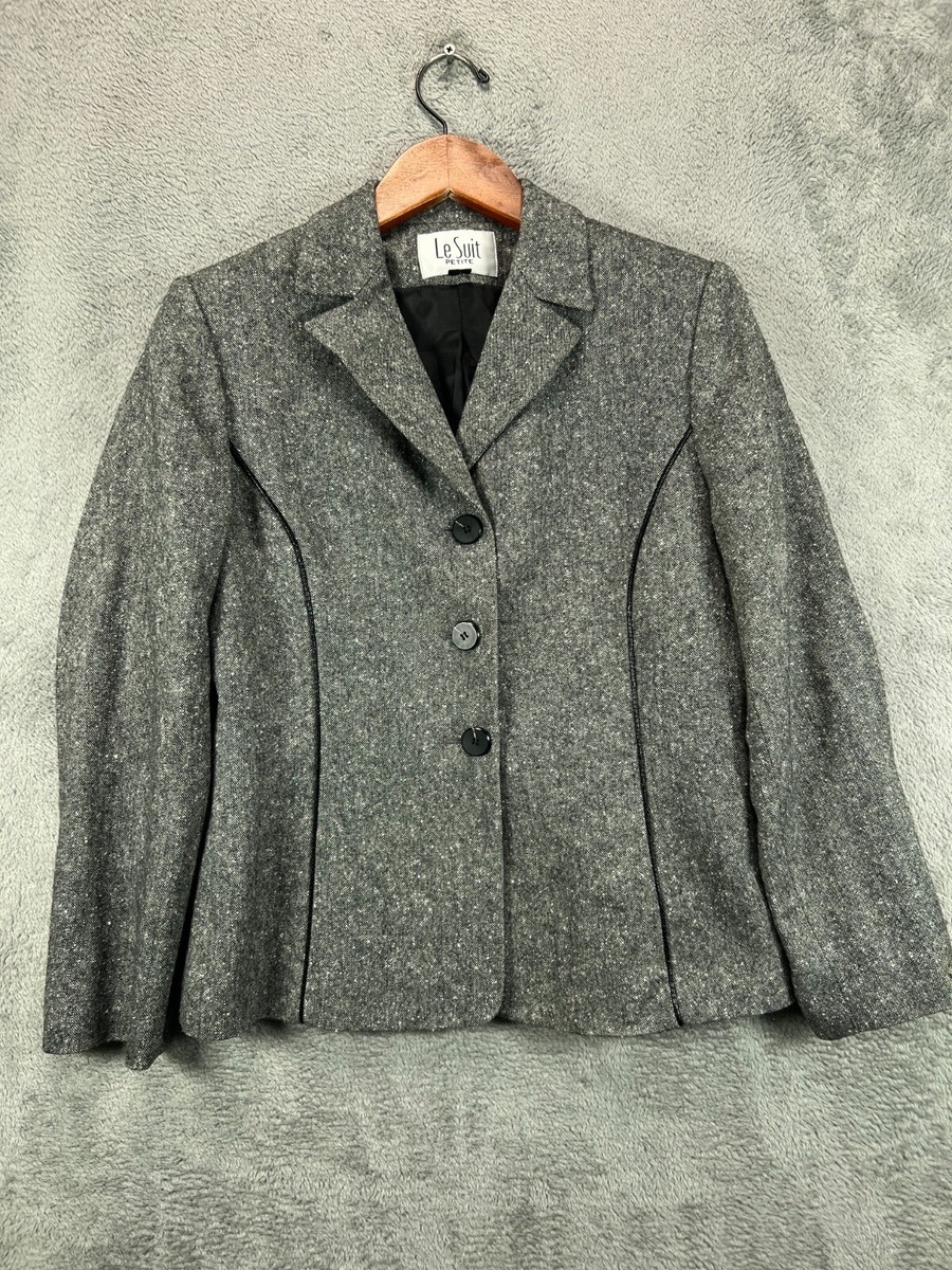 Le Suit Petites Blazers Suit Jackets Womens 6P Wool Tweed Black Single  Breast