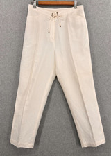 Talbots Pants Women 10 White Ankle Drawstring Irish Linen Blend 30x25