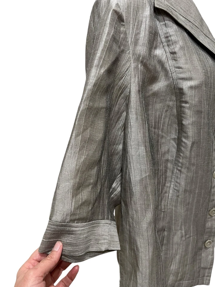 Blusa exterior Maggie Barnes para mujer talla 0X 16W color champán tostado manga 3/4 abotonada Foto 4 de 4