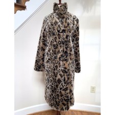 ZARA Long Faux Fur Coat Double Breasted Animal Leopard Print High Neck L BNWT
