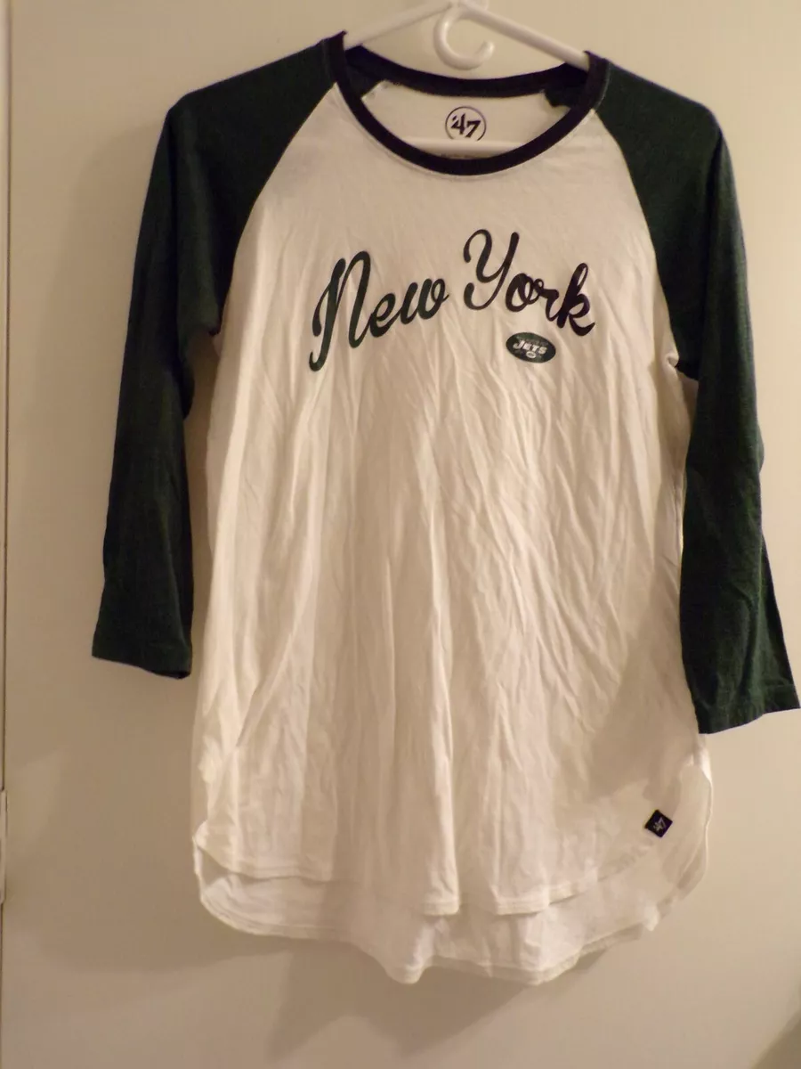 New York Jets 47 Brand Womens Medium T-shirt 3/4 Sleeve Bi Level Hem EUC