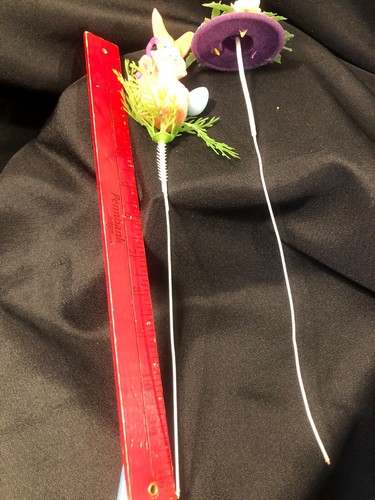 Vintage~ Easter Spring~ Flocked Bunny Rabbit and Easter Bonnet~ 2 Floral Picks - Picture 8 of 8