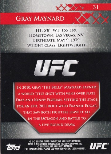 Gray Maynard Signed 2011 Topps UFC Title Shot Gold Card #31 Autograph 160 125 36 - Picture 3 of 12