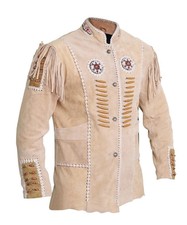 Mens Western Wear Suede Leather Cowboy Fringe Shirt Style Native American Jacket