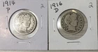 Lot of 2 Barber Quarters 1914 P, 1916 D Lot#2