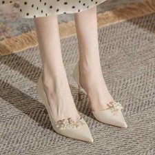Decolte Scarpe Donna 8 cm Beige Perla Eleganti Pelle Sintetica 48790