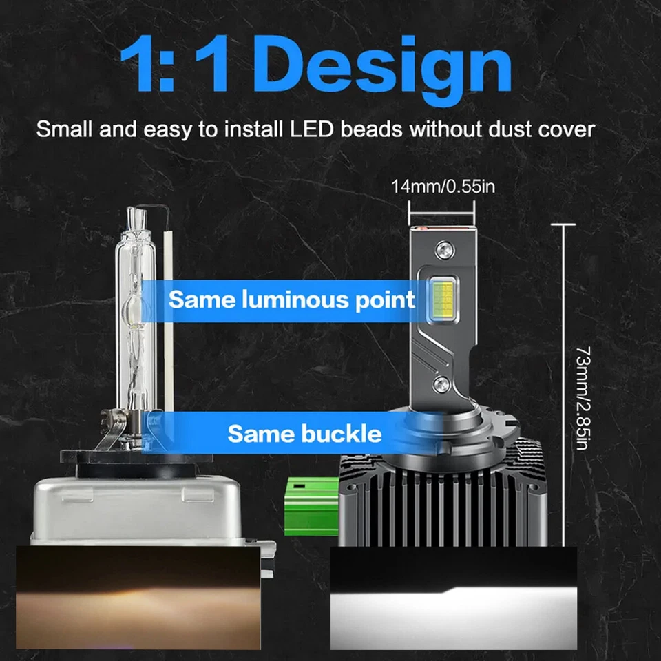 For Buick Enclave 2013-2017 D3S LED Headlight Bulb High/Low Beam Lamp Conversion - Image 3 of 4