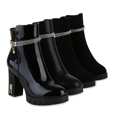 Damen Leicht Gefütterte Klassische Stiefeletten Strass Lack 840506