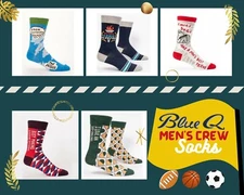 BlueQ Funny Men's Crew Socks in 38 Hilarious Styles, Fits Shoe 7-12