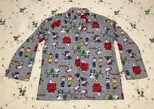 WOMEN Sz M PEANUTS XMAS LONG SLEEVE MULTICOLOR LIGHTWEIGHT FLEECE PAJAMA TOP