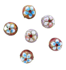 6 Cloisonne Beads Round 12mm hole 1.5-2mm Multicolor Bronze Mauve Pink