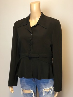Blazer Valentino Noir En Soie Avec Ceinture - Taille 12, Occasion Très Bon état, Fabriqué En Italie