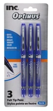 New Inc Optimus Felt Tip Pens Fine Point, 1 pack of 3 Pens ~ Optimus ~ Blue Ink