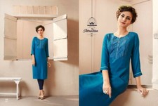 Blue Embroidered Rayon Kurti. Size XL. New. Free Shipping.
