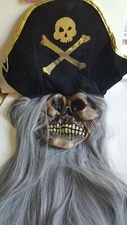 Pirate Captain Skull Mask Full w/ Hair Adult Seven Seas Costume Halloween
