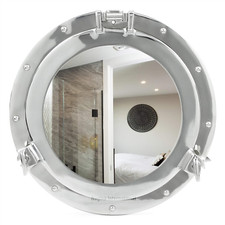 Metal Crafted Nickel Plated Aluminum Porthole Bathroom Decor Mirror 20 Inches
