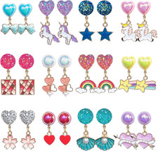 12 Pairs Clip on Earrings Girl Party Favor Princess Clip on Earrings Pretend Pla
