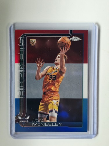 2025-26 Topps Chrome Update - Liam McNeeley #179 Red White & Blue Refractor (RC)