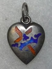 Victorian Sterling Silver HEART Red CROSS Blue CROWN Enamel PAPA MAMA Charm RARE