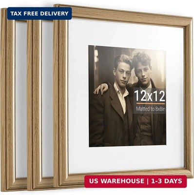 12x12 Picture Frame,12 x 12 Solid White Oak Square Photo Frame with Tempered Gla
