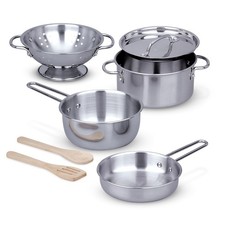 Melissa  Doug Stainless Steel Pots  Pans, 8 Piece Play Kitchen Set,