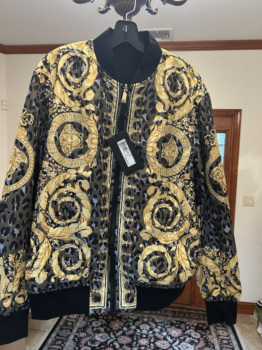 希少 美品 VERSACE Reversible Bomber Jacket Men's Versace Barroco Print Reversible Bomber Jacket Size 52/Xl