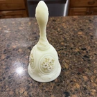 Fenton Satin Custard Vaseline Glass Bell, Hand Painted Daisies, Signed