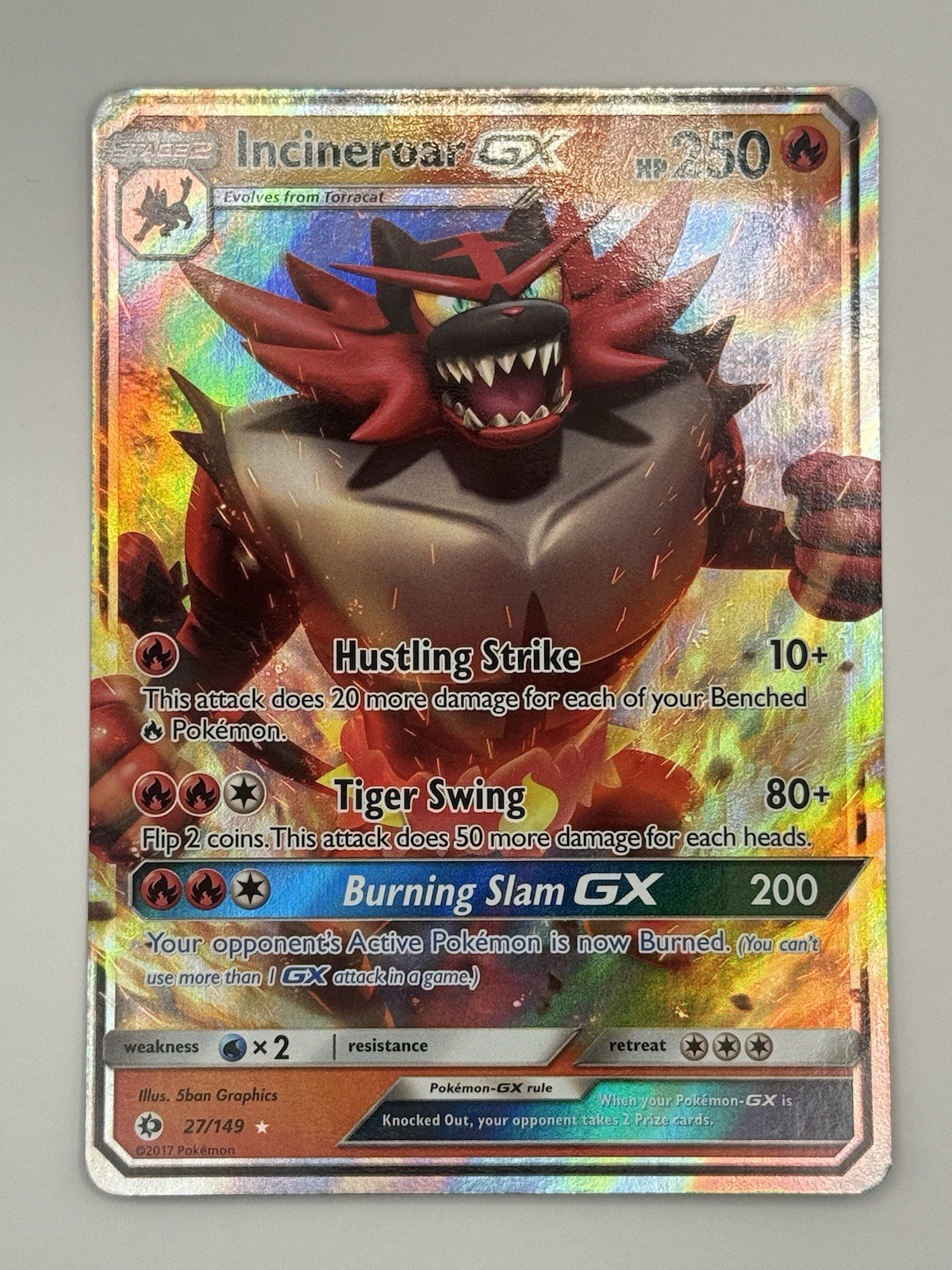 Incineroar GX 27/149 Sun & Moon Holo Rare Full Art Pokemon Card NM