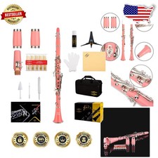 Brand New Bb Clarinet Pink Silver Nickel Polished Finish w/ Accessories